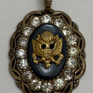 Vintage US WW2 Army Sweetheart Oval Gold Tone Rhinestone Pendant RARE