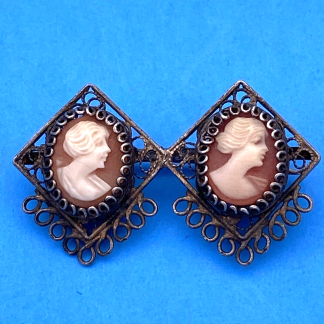Unique Silver Filigree Antique Double Cameo Brooch/Pin Italy