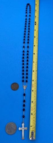 Vtg Black Bicone Faceted Glass Petite Rosary, 800 Silver, Roma, 15” Christianity - Image 11
