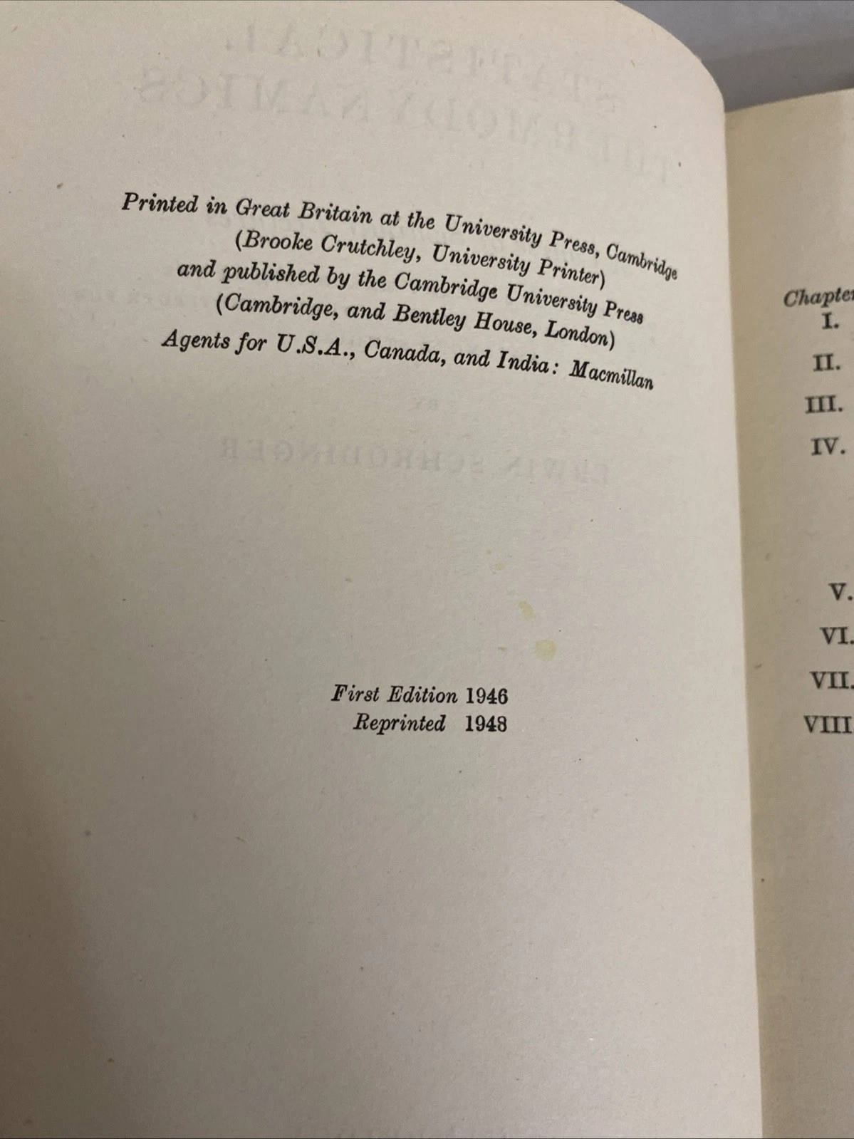 Schrödinger Statistical Thermodynamics 1948 CUP HC 1st Ed 1946 Reprint DJ Unclpd - Image 6
