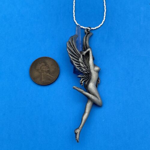 Authentic Vintage Pewter Fairy Necklace With Amethyst Crystal! 1991 - Image 3