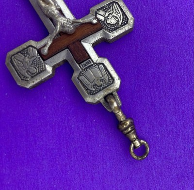 Via Crucis Crucifix Pendant, Wood Inlay Silver Tone, ITALY, Christianity, Jesus - Image 11
