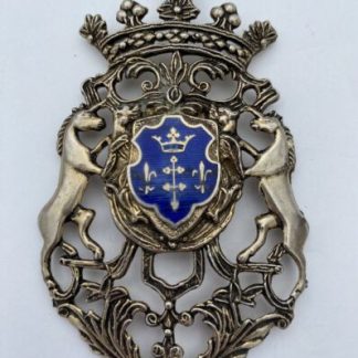 Vintage Crown Shield Fleur-de-lis Unicorn Large Goldtone Metal Pendant Necklace