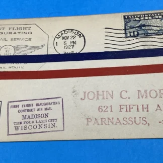 1927 First Flight Airmail Cover Madison WI to Chicago CAM-9 Flown Cachet