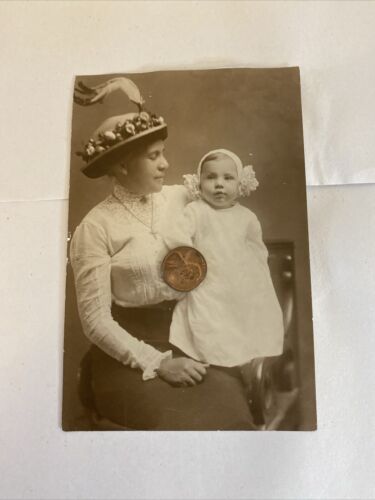 Antique Cook Collection Photo - Woman & Baby, Elegant Hat & Feather, Rare Find