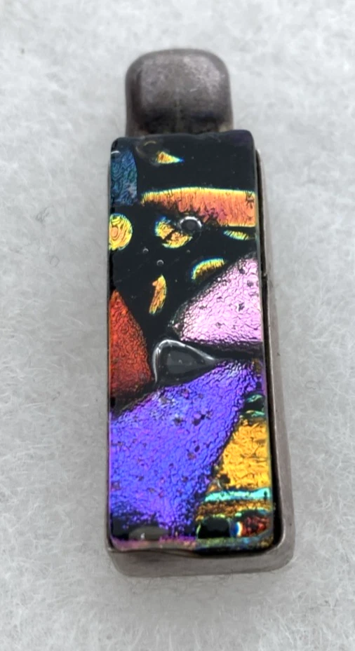 Vintage Mexico 925 Sterling Silver Dichroic Glass Abstract Artisan Pendant 12.2g