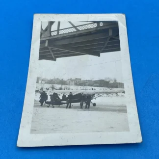 Photo Airplane Under Bridge Snowy Urban Scene c1910s 1920s