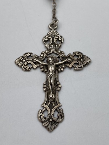 Beautiful Vintage AP Sterling Rosary With Faceted Crystal Beads, Christianity - Image 2
