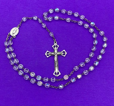 Vintage Claudio Cipolletti Aurora Borealis Crystal Faceted Glass Rosary, ITALY - Image 4