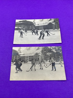 c.1910s Hockey RPPCs Mürren Switzerland by A. Demartines, Rare Winter Sport