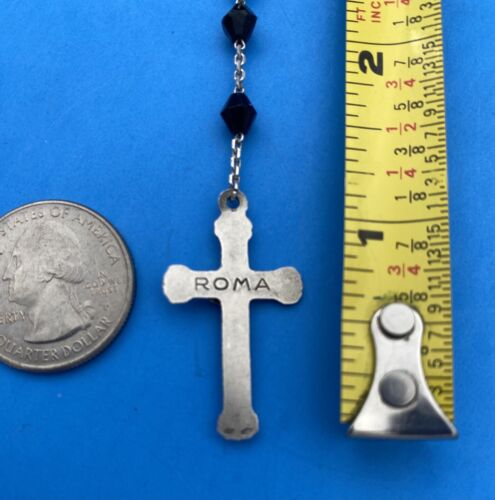 Vtg Black Bicone Faceted Glass Petite Rosary, 800 Silver, Roma, 15” Christianity - Image 12