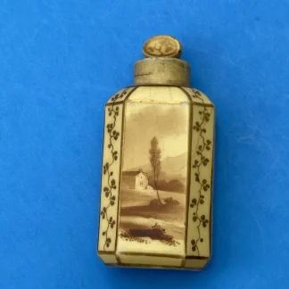 Antique 19thC Hand Painted Octagonal Porcelain Perfume Scent Bottle w/ Stopper