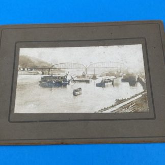 c1907 Charleroi–Monessen Bridge Construction Photo w/US Engineers Dredge