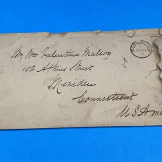 1857 Rothbury England to Meriden CT British Packet Paid All Trans-Atlantic Cover