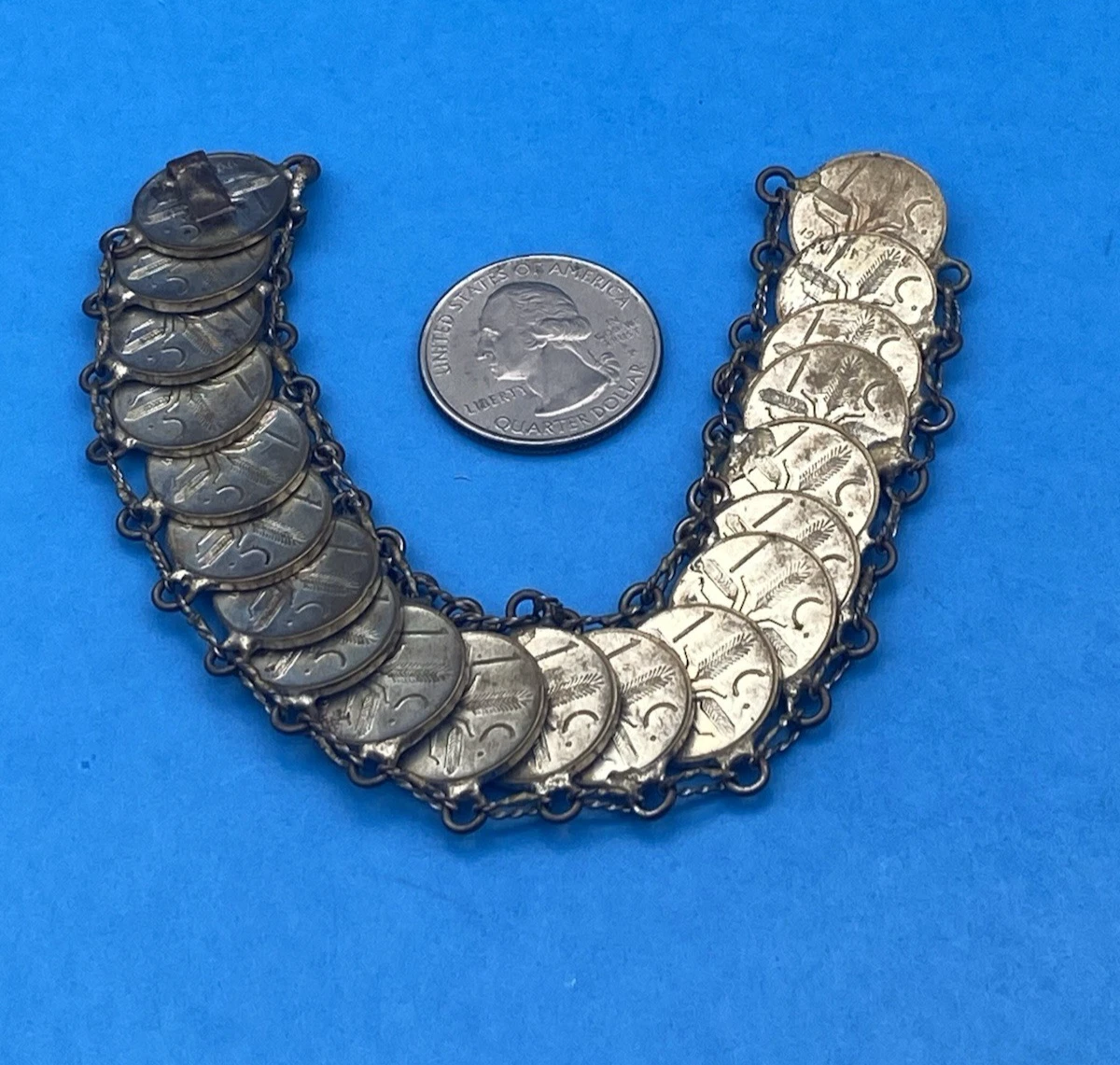 Vintage Mexican 1961 1 Centavo 20 Coin Bracelet Folk Jewelry - Image 10
