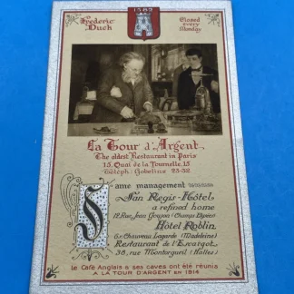 La Tour d’Argent Paris postcard Frédéric Delair duck press, unused c1920s-30s ad