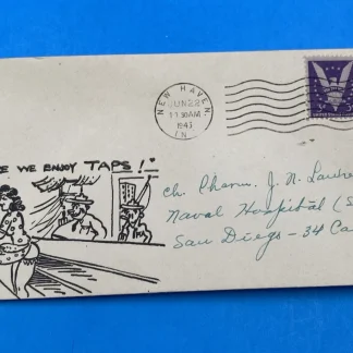 1945 WWII Pin-Up 'TAPS' Patriotic Cover New Haven IN to Naval Hospital Scott 905