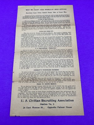 'Why We Fight' WWI Flyer 1917 US Justification Zimmerman Telegram