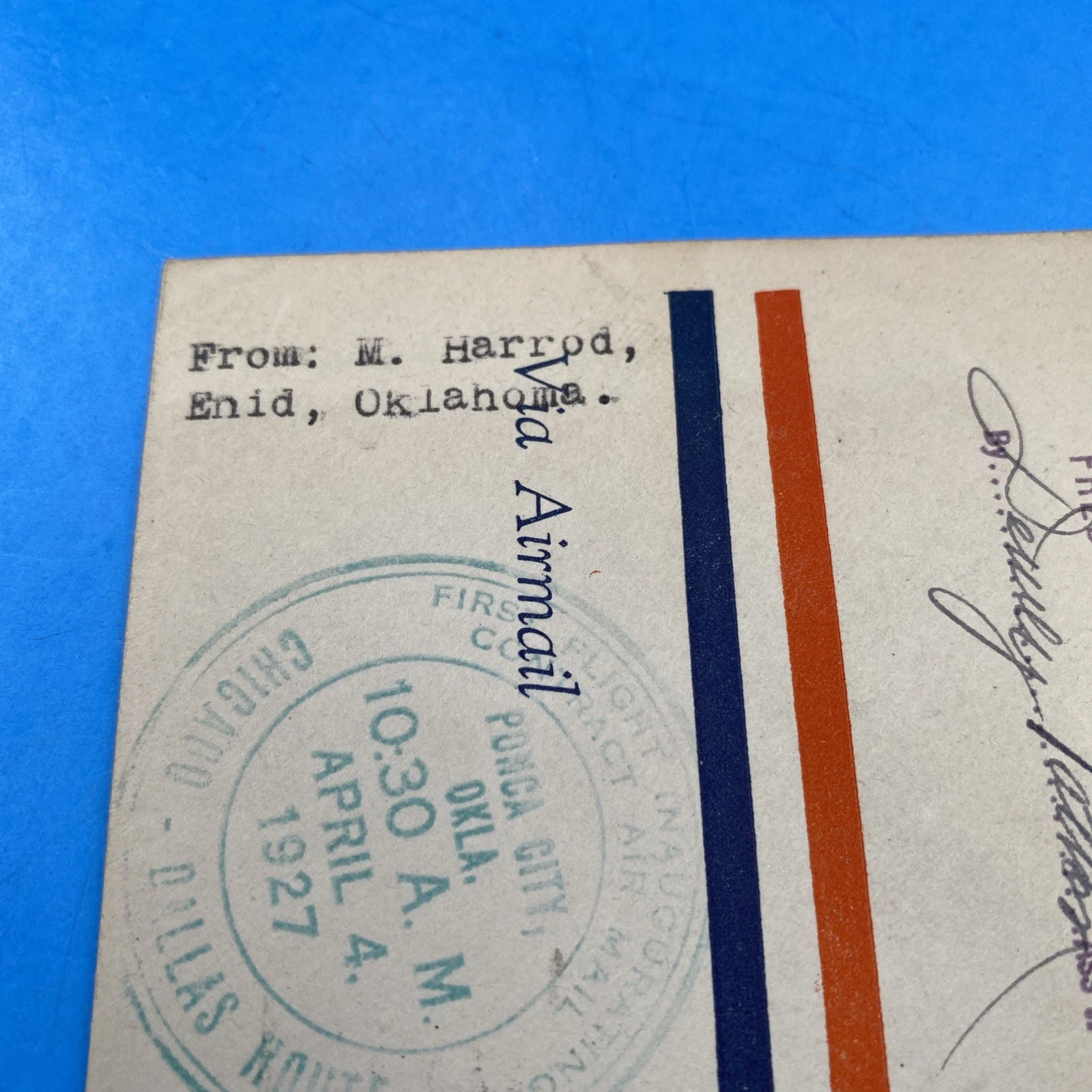 1927 CAM-3 First Flight Cover Ponca City OK Airmail to NYC w/ Cachet & Stamp - Image 4
