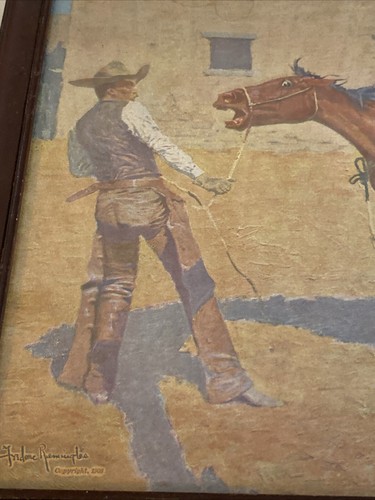 1st Edition, Remington 'His First Lesson' Original 1908 Chromo Lithograph Cowboy - Image 3