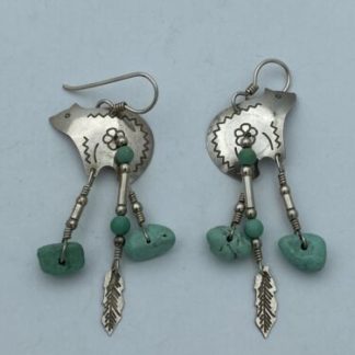 Vintage Navajo Sterling Silver Turquoise Bear Dangle Earrings