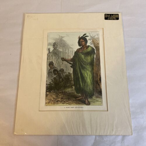 A Maori Chief (Untattooed) Antique Colored Engraving