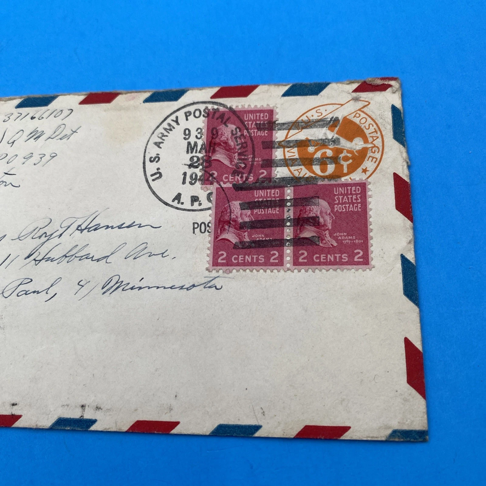1943 APO 939 Dutch Harbor UC4 6¢ Airmail Cover Censored + 3x 2¢ Prexies - Image 3