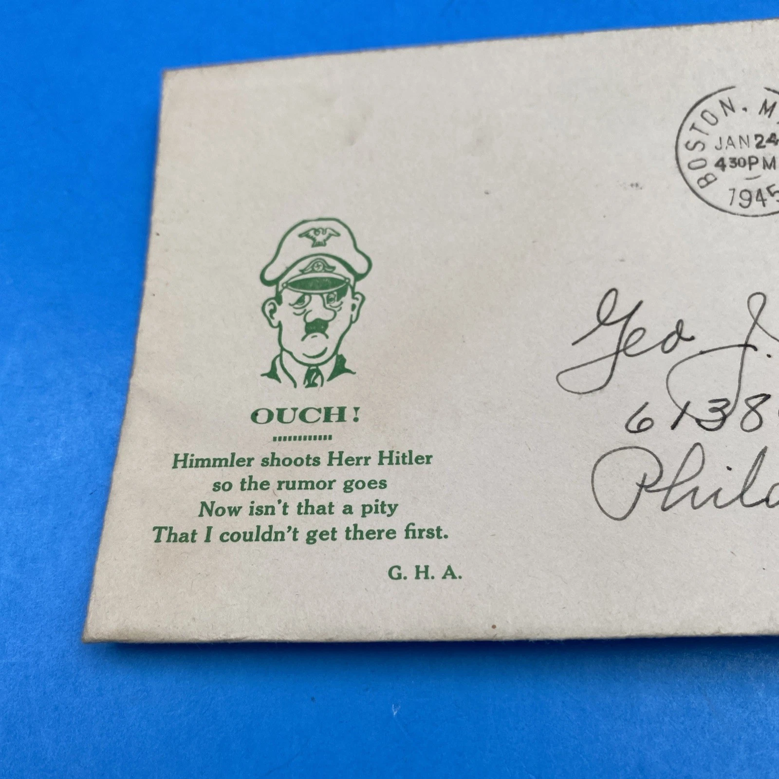 1945 Boston WW2 G.H.A. Himmler/Hitler cachet, 3c Steamship Savannah; letter incl - Image 2