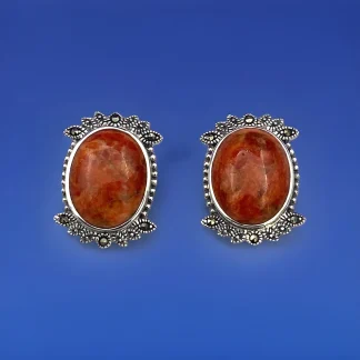 Vintage Orange Spiny Oyster Sterling Silver 925 NK Thailand Post Earrings