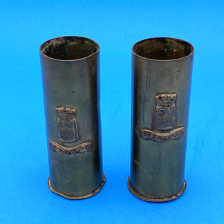 WWI Verdun Brass Trench Art Shells Pair with Crest and Regional Banners