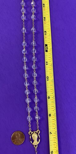 Vintage Faceted Crystal Rosary w/box, Pewter, Virgin Mary, Christianity, 22” - Image 8