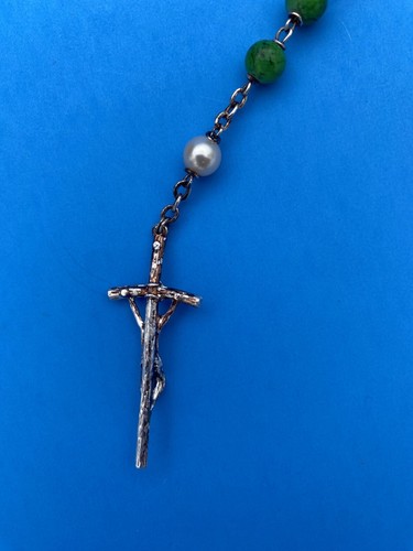 Pope John Paul II- Green Glass Beads Rosary, Italy, Catholic, 20” - Image 8
