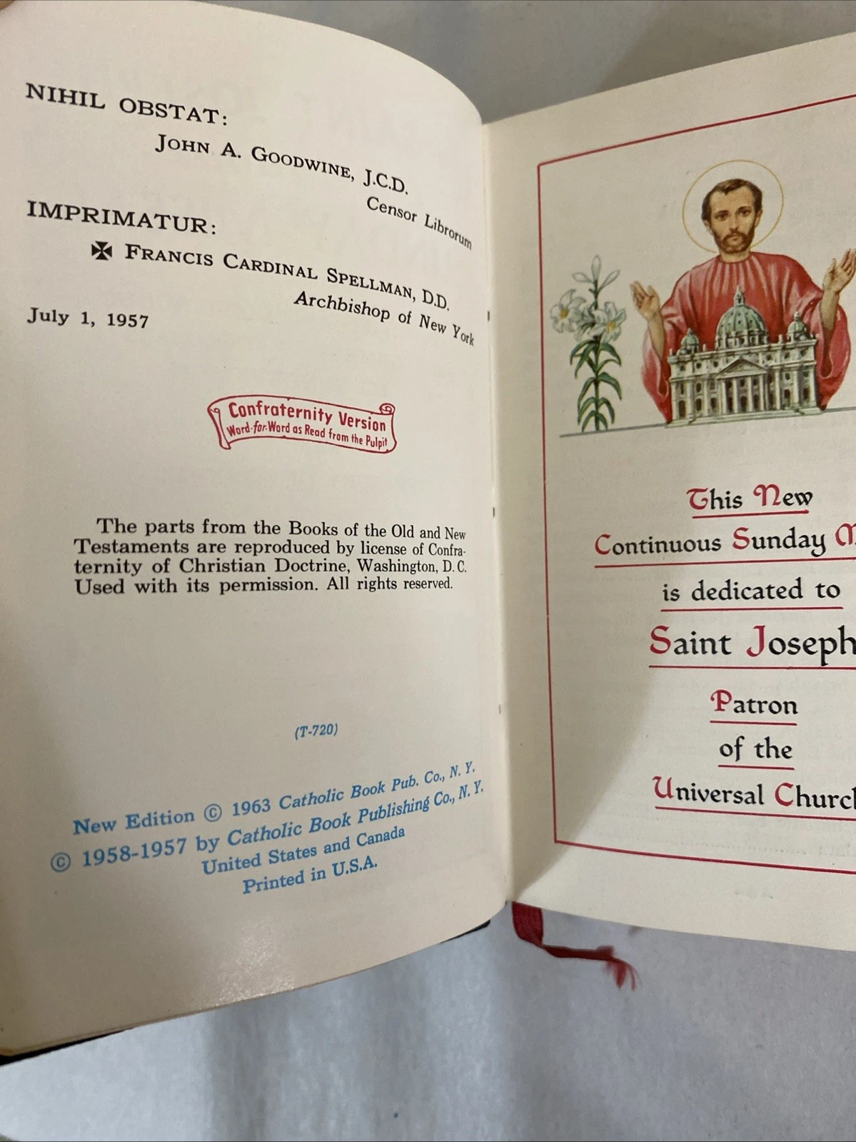 St. Joseph Continuous Sunday Missal 1963 Catholic Book Publishing Co. Ilustrated - Image 7