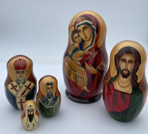 Vintage Russian Matryoshka Nesting Dolls, Jesus, Mary, Christmas, Christianity