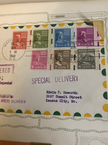 1941 Complete DC-KC Cover: Special Delivery, Registration & Return Receipt - Image 6