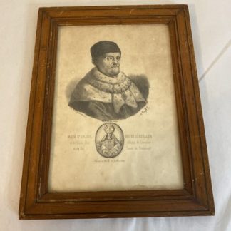 Rare 19th C. Lithograph of René of Anjou by Jules Barile, Marseille, Framed