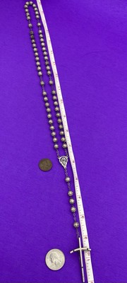 Vintage Textured Metallic Bead Rosary, Mary, Jesus, ITALY, Christianity, 19” - Image 11