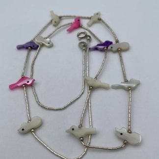 Carolyn Pollack Sterling Liquid Silver Strand MOP Bird Fish Fetish Necklace
