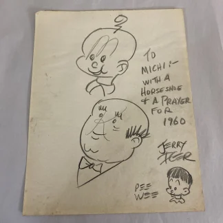 Jerry Iger Signed Orig Cartoon Sketch 1960 New Year Inscribed "To Michi" Pee Wee