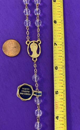 Vintage Faceted Crystal Rosary w/box, Pewter, Virgin Mary, Christianity, 22” - Image 7