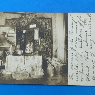 1903-07 HempsteadNY RPPC Tinware Display, Saint Calendar, Whist, 1¢ Franklin UDB