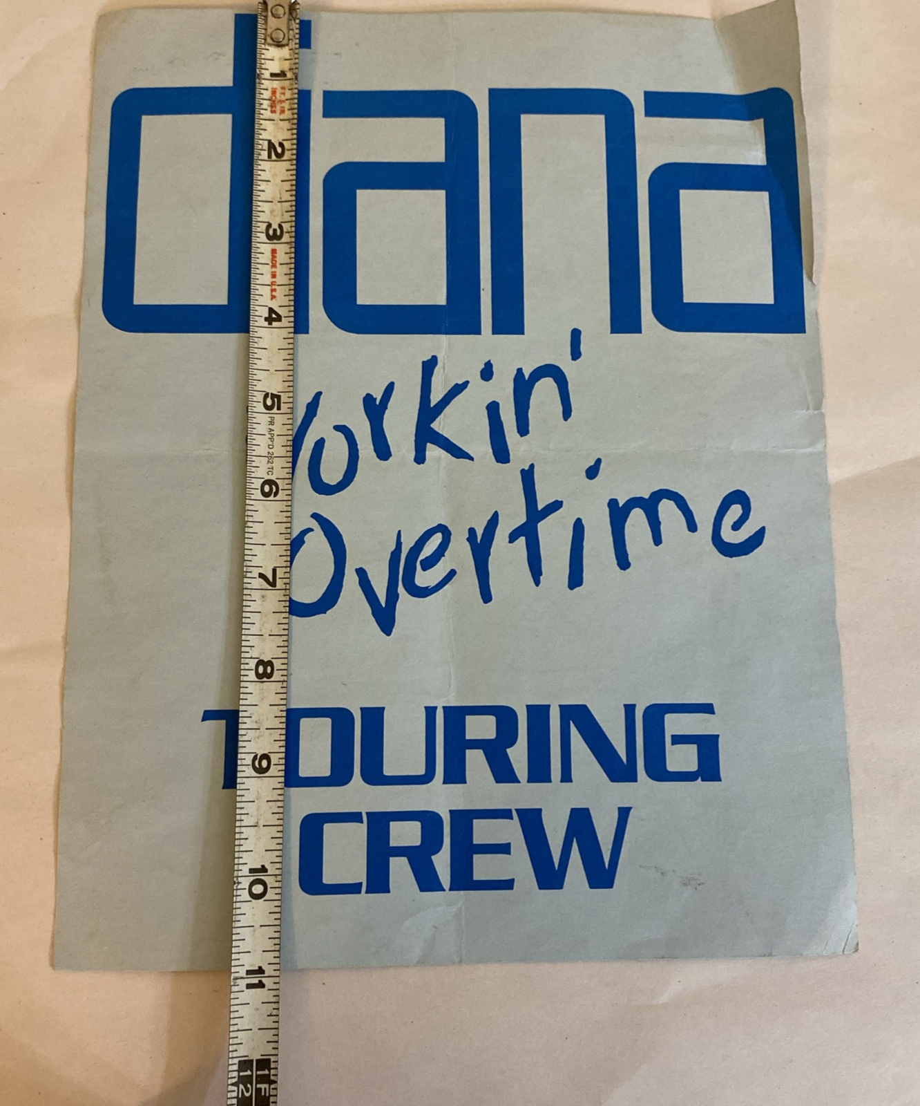 Diana Ross Workin' Overtime 1989 Touring Crew Door Notice & Pass - Image 3