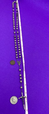 Vintage Textured Metallic Bead Rosary, Mary, Jesus, ITALY, Christianity, 19” - Image 10