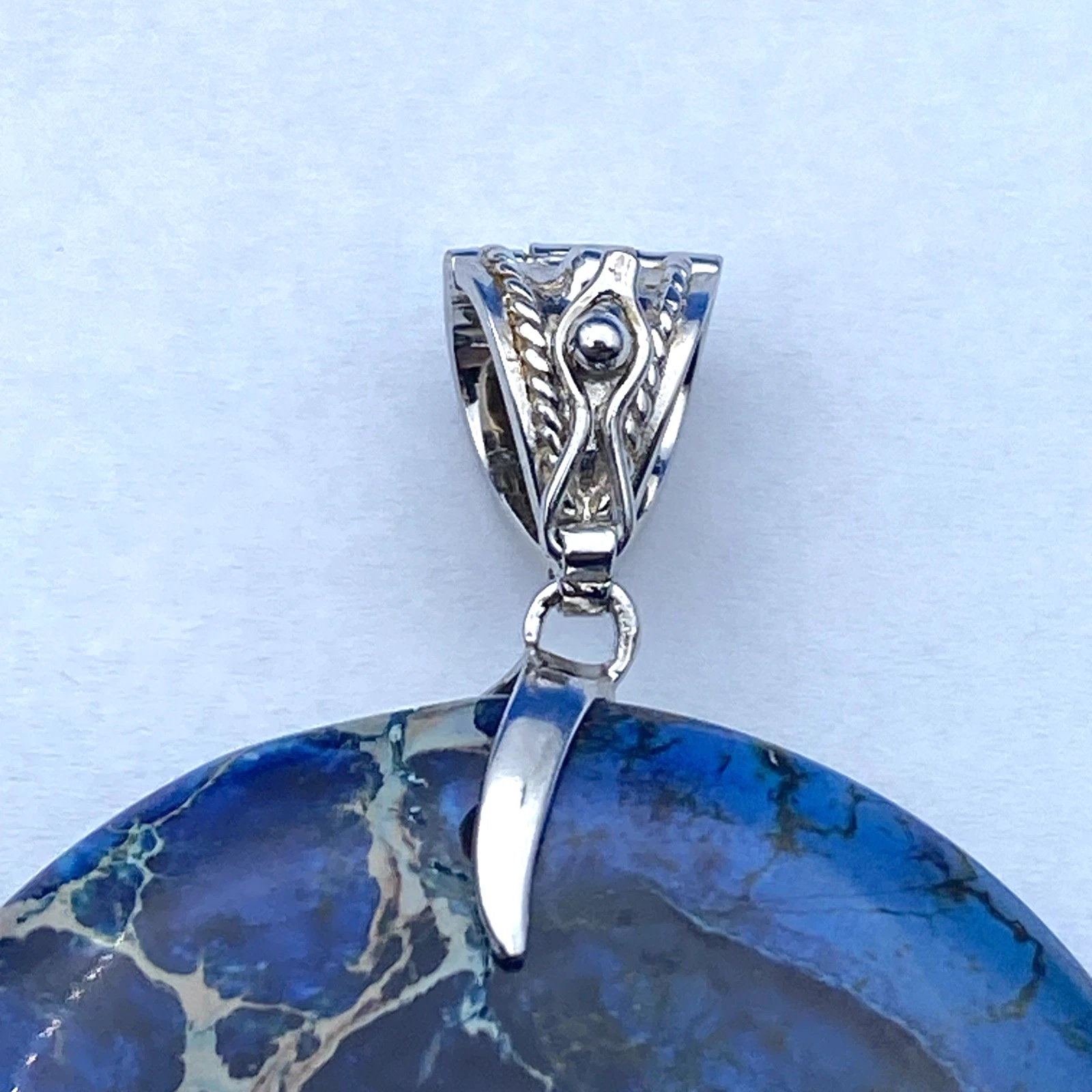 Vintage Lucas Lameth Sterling 925 Large Blue Jasper Pendant 28.8g Signed - Image 4