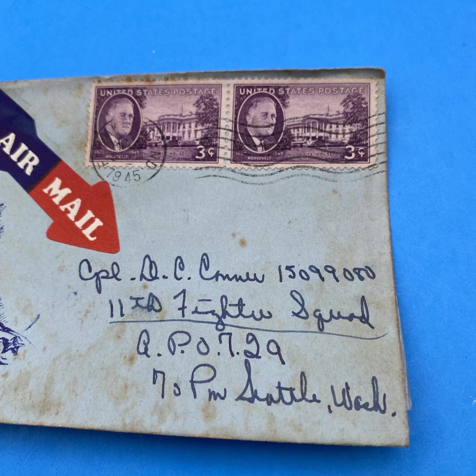 WWII Patriotic Eisenhower Cachet by Diana (Huss) w/ 3¢ FDR Pair to APO 729 - Image 3