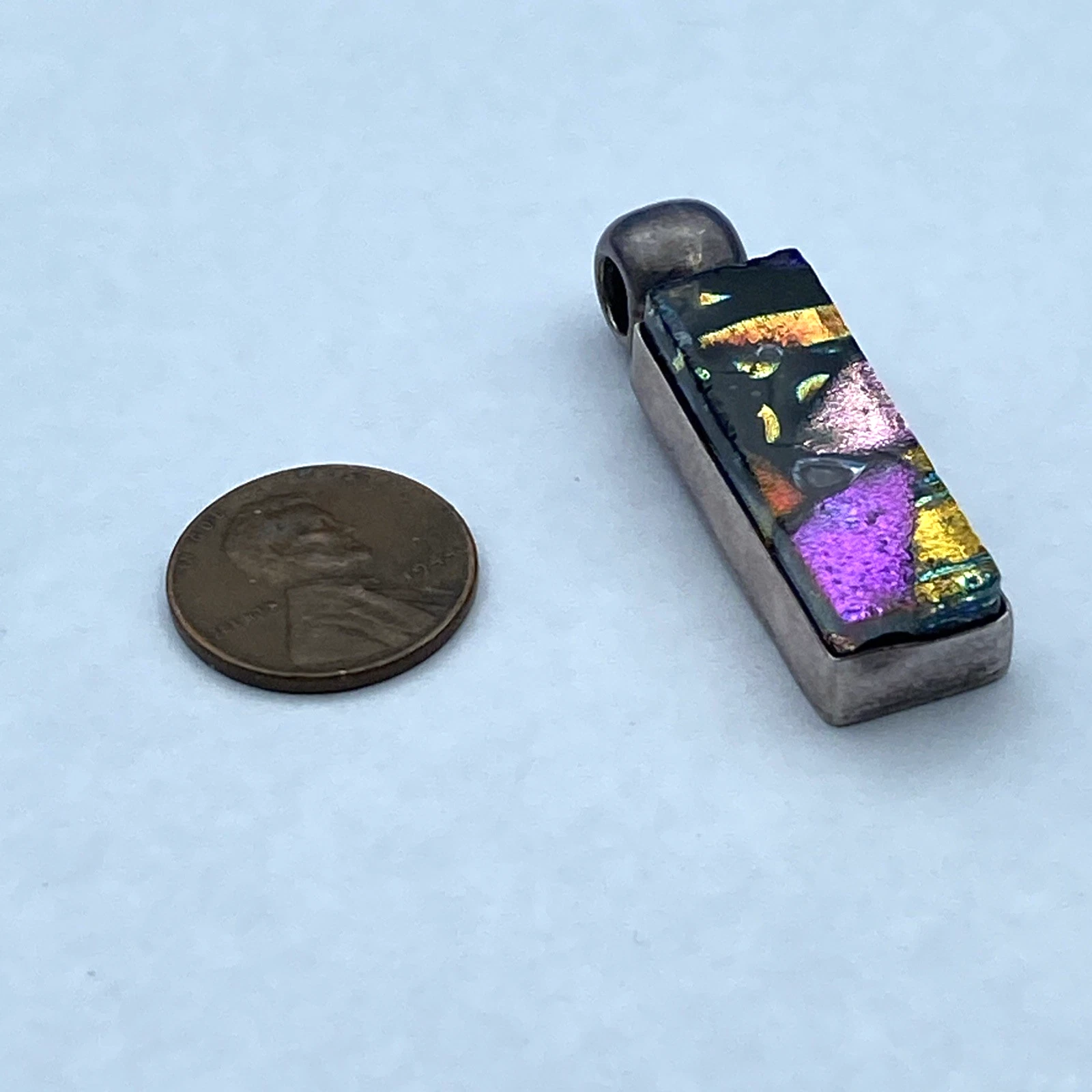 Vintage Mexico 925 Sterling Silver Dichroic Glass Abstract Artisan Pendant 12.2g - Image 8