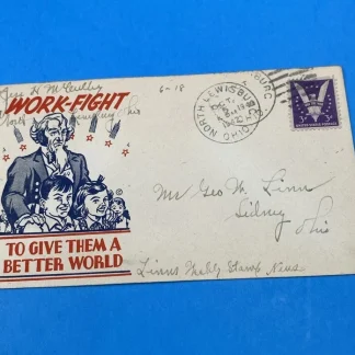 1942 Patriotic Cover “Work-Fight” to Linn’s Weekly Stamp News, Ohio Cachet
