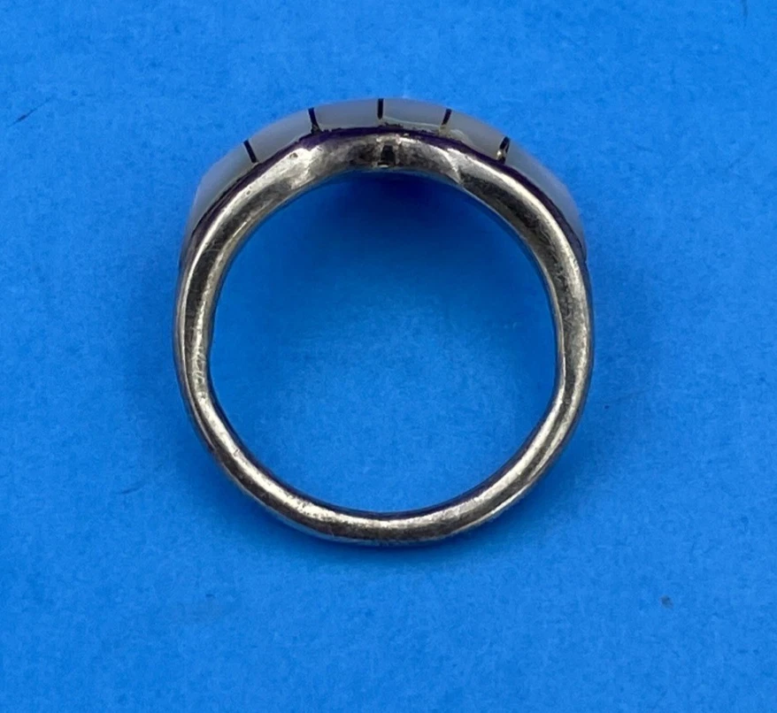 Zuni V Shaped Sterling Silver Mother of Pearl Inlay Ring Size 6.25 - Image 5