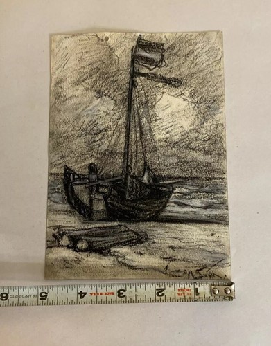 Charcoal Drawing Sailboat by Ocean - Montague Smyth (1863–1965) - Image 5