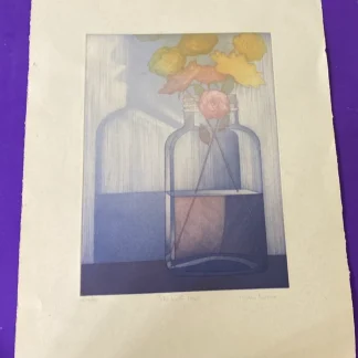 Martin Ware Jar with Roses Signed A/P Color Etching British Still Life